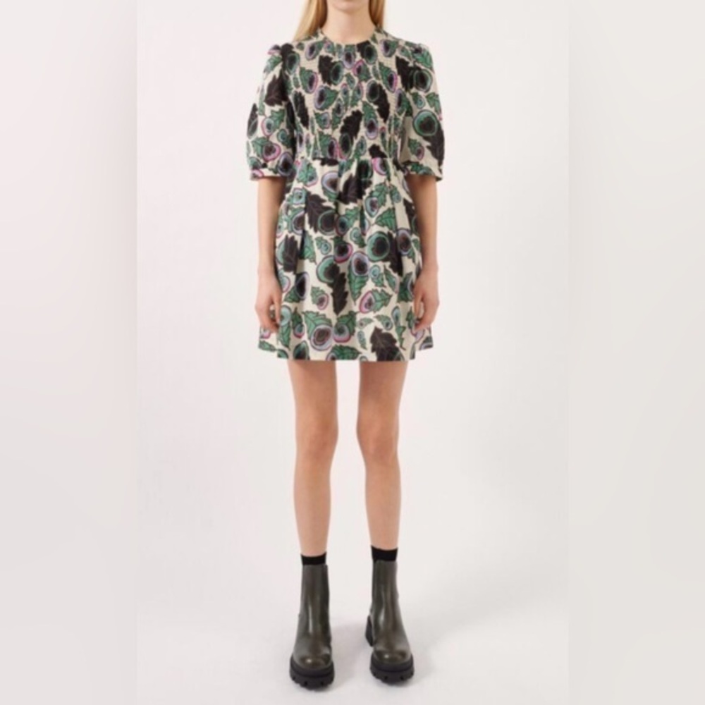 Baum und Pferdgarten designer Amalda Puff Sleeve Smock Cotton Floral Dress S 34